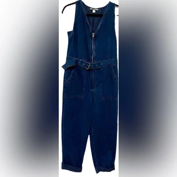 Rachel Comey Denim Utility Jumpsuit Wide Leg Sleeveless Belted Farm Boho Size 2 - Picture 2 of 10